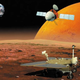 Artist’s impression of the Tianwen-1 mission, showing the Martian orbiter, rover, and lander. This art is obviously not realistic, as it shows Mars in the background, Earth at an impossibly close distance, and the orbiter seemingly above the surface. Look, we’re as confused as you are.